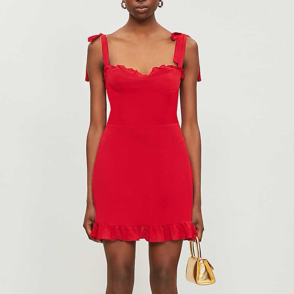 Reformation Red Ruffle Mini Dress